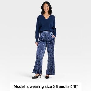NWT Crushed Velvet Wide-Leg Pants in Navy
